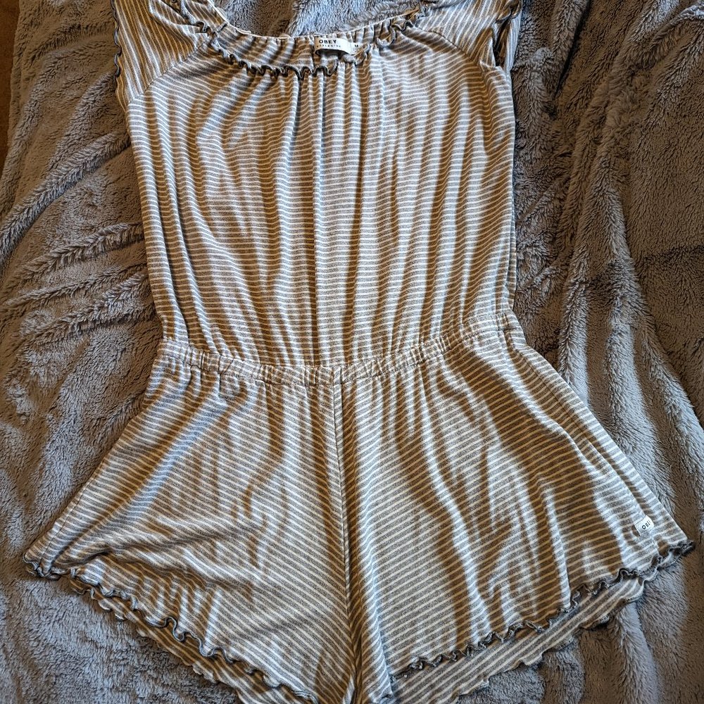 Like new Obey blue white cheeky romper sz m